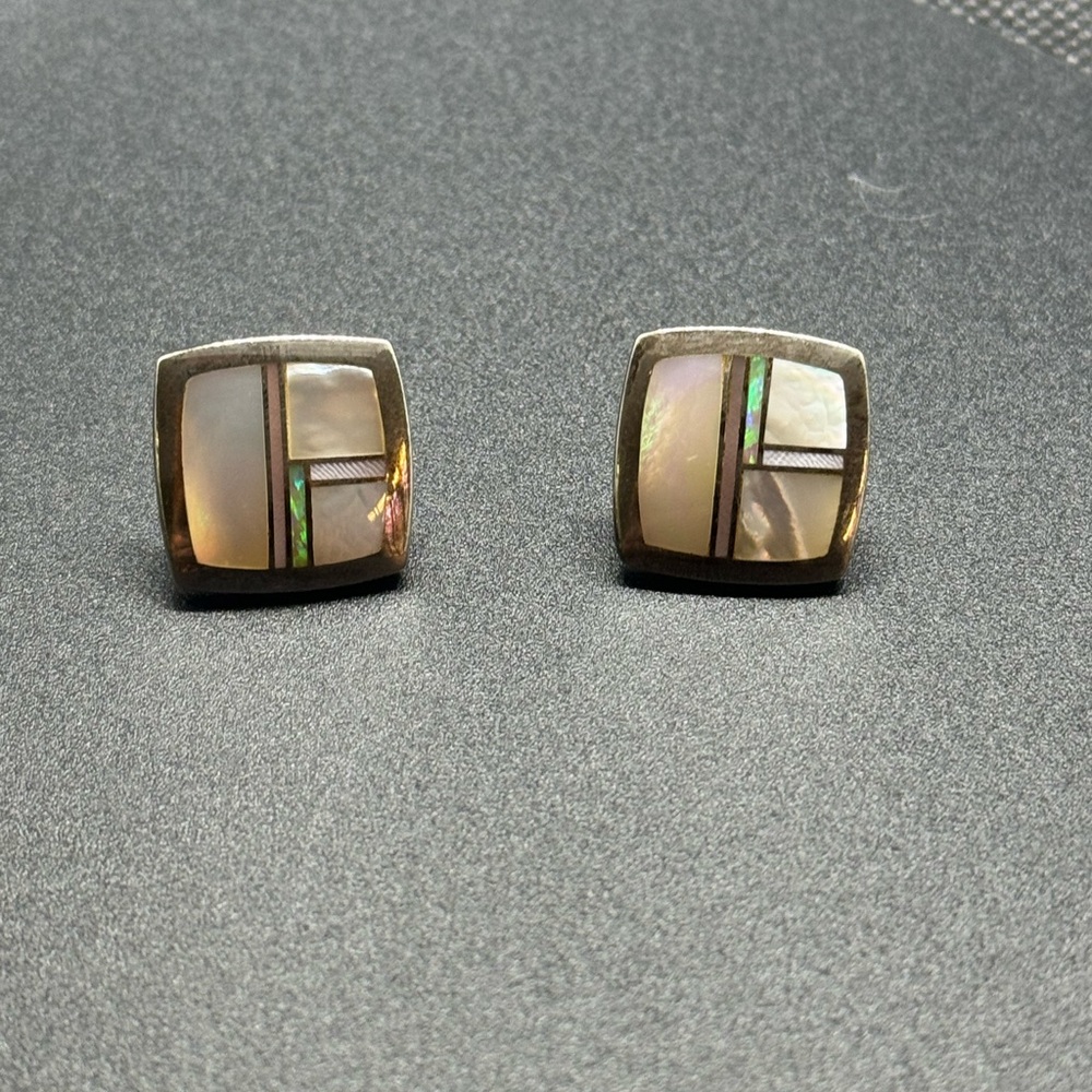 Julius Burbank inlay opal earrings